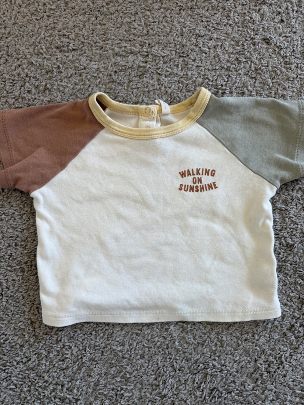 Quincy Mae Cream Tee with Brown & Olive Sleeves